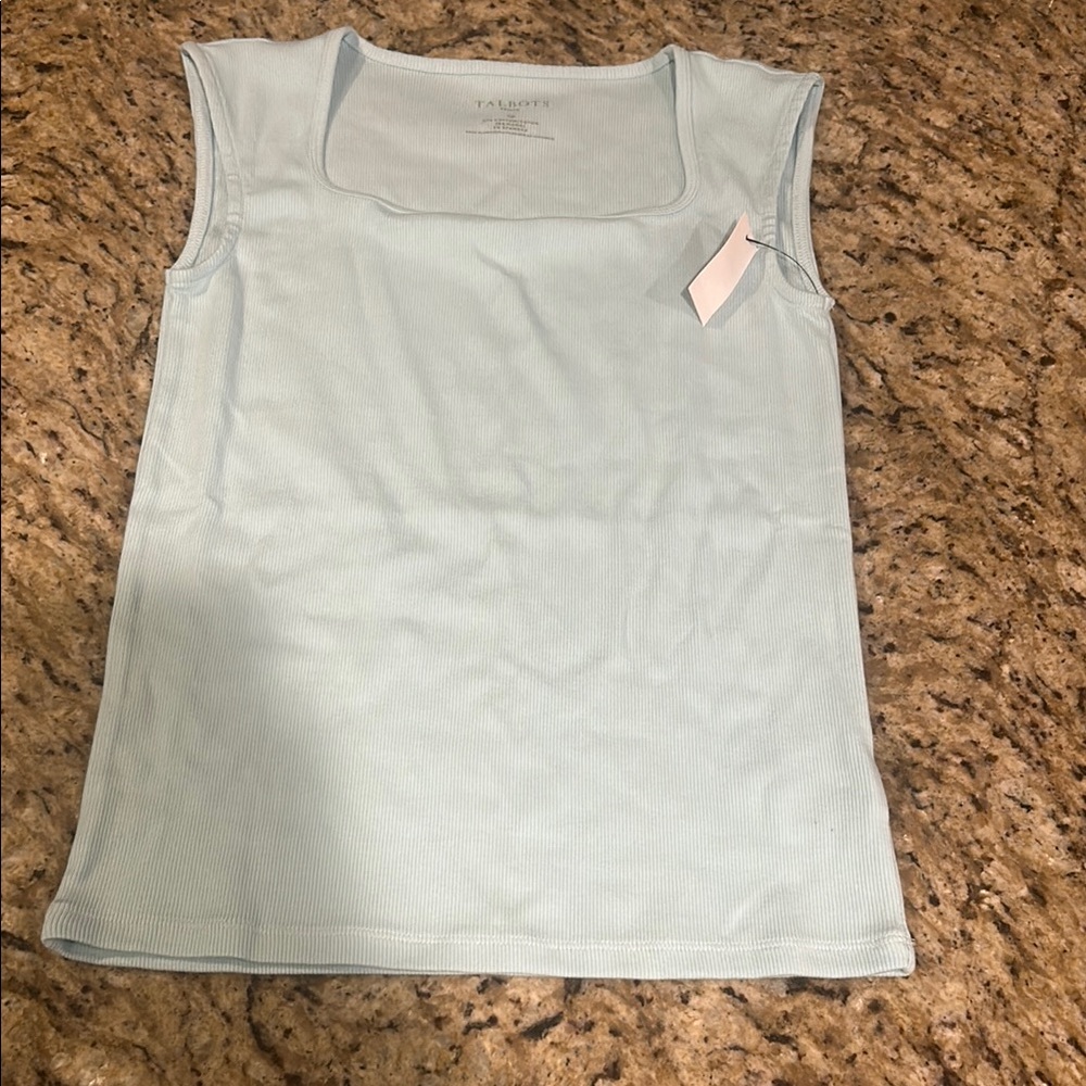 Talbots light blue/green Sleeveless Tank Top with Square Neckline
